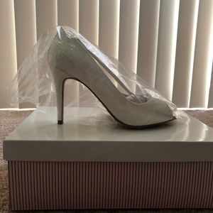 Rainbow Club ivory lace peep toe stilettos